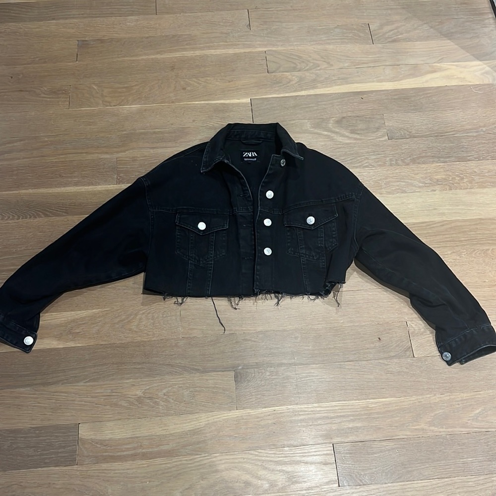 Zara Black Denim Cropped Jacket